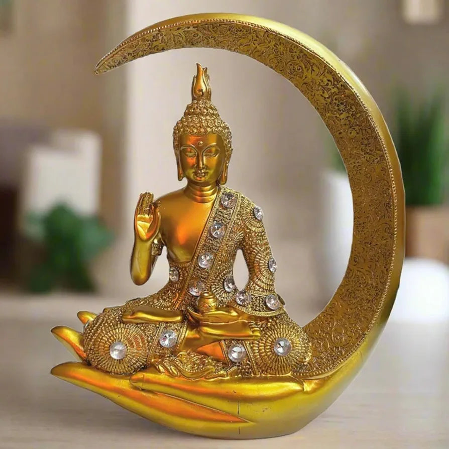 ALILA Sitting Meditating Buddha Statue Idol for Home Living Room Decor, Golden, 9 Inches