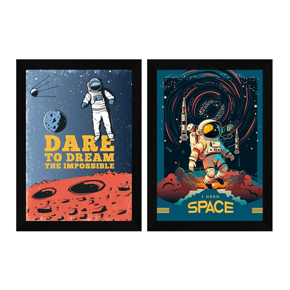 ArtX Paper Space Motivational Quotes Wall Frames, Inspiring Quotes For Home, Office and Study Room Decor, Multicolor Framed Posters, A4, Set of 2