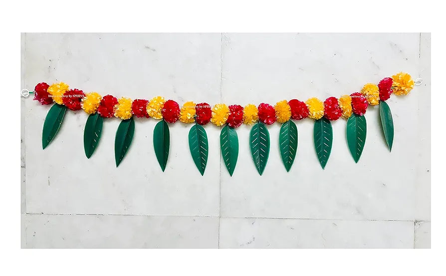 SPHINX Artificial Marigold &Mango Leaves Simple Door-Window toran/Door hangings/Festive Decorations - Approx.100 cms/40 Inches/3.33 Ft. - 