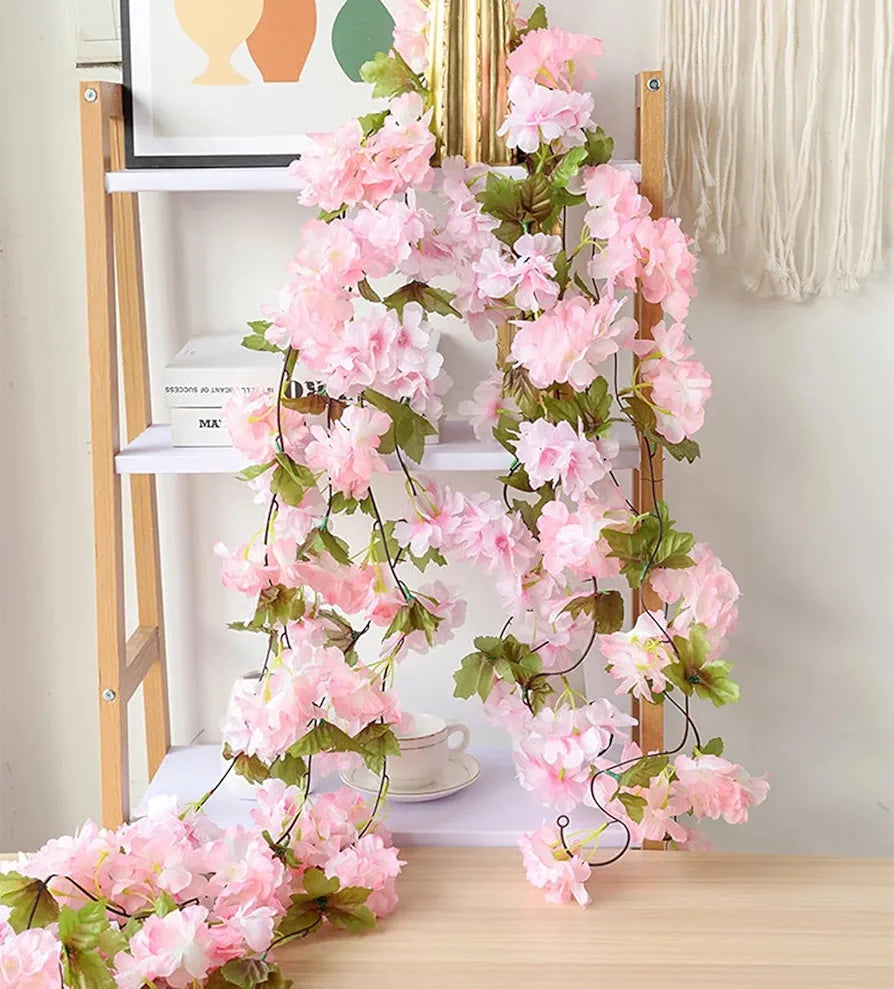 SATYAM KRAFT 1 Lines Artificial Cherry Blossom Rattan Flowers Vine | Hanging Garland for Home, Office, Mandir & Pooja Room | Diwali, Deepawali, Navratri & Wedding Festival Decoration 