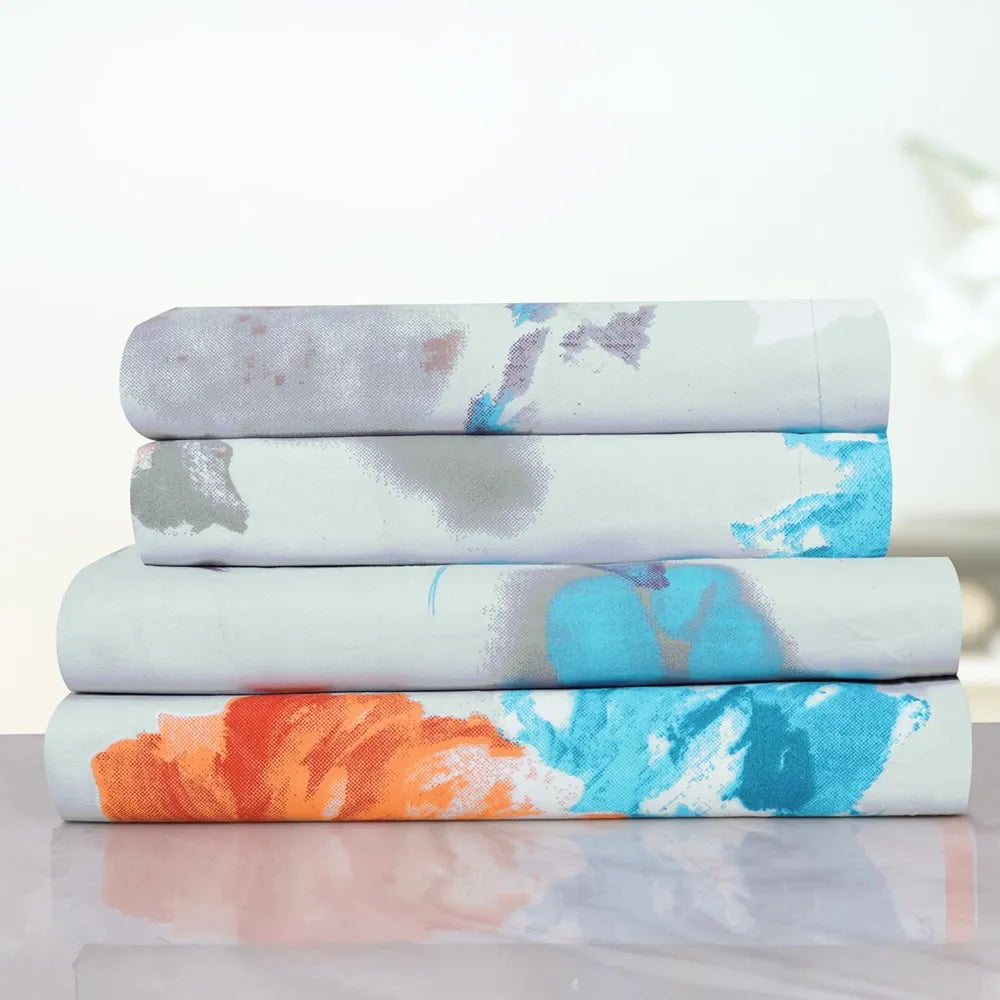 Cloth Fusion Glace Cotton Elastic Fitted Bedsheet for Double Bed King Size with 2 Pillow Covers, Soft Wrinkle Free Elastic Bedsheets for King Size Bed 