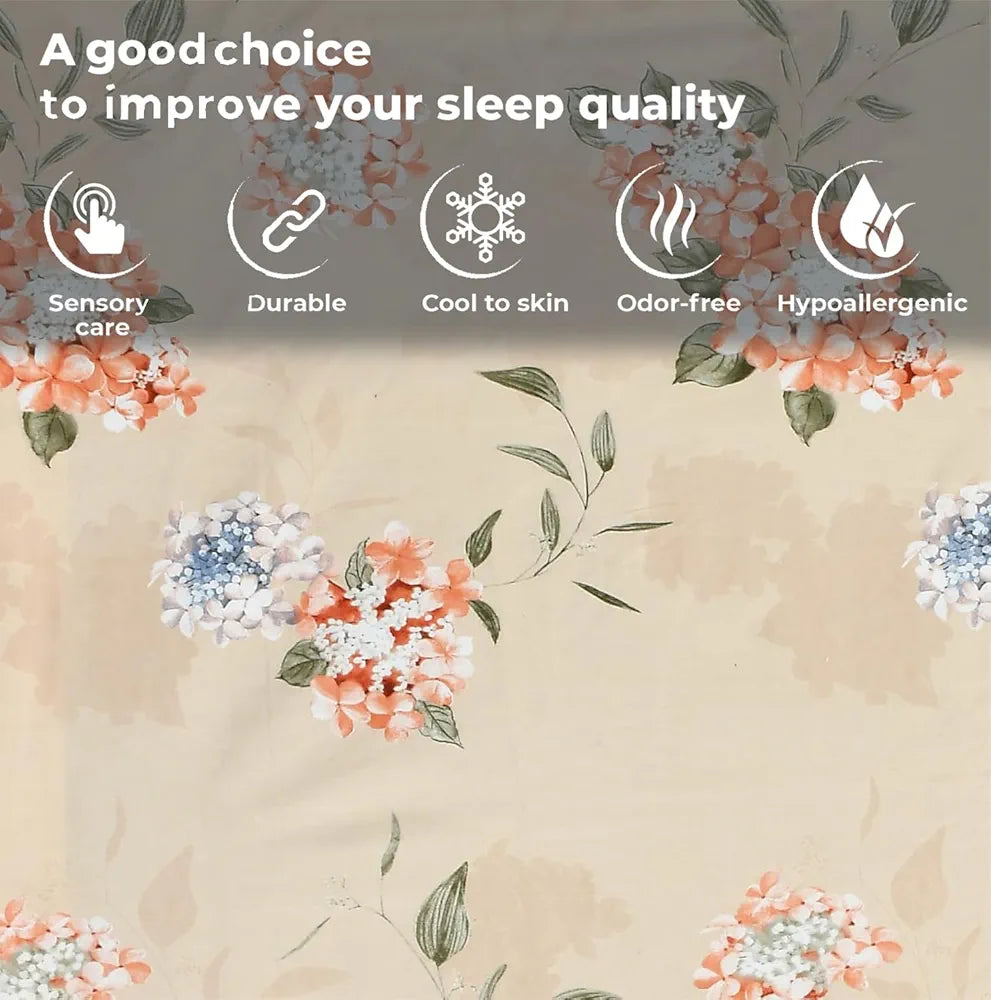 FRESH FROM LOOM Elastic Fitted Floral Bed Sheets King Size Bed with Two Pillow Cover,Soft Glace Cotton Bed Covers for Mattresses Tuck in,,Rose Beige),144 TC