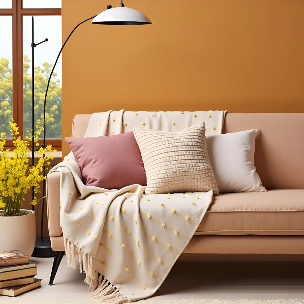 SAJAVAT HOME Hand-Knitted Pure Cotton 3 Seater Sofa Throw | 80x52 Inches/204x132 Cm | Throw for Sofa, Bed, Chair & Travel - Ideal for All Season | Pack of 1 