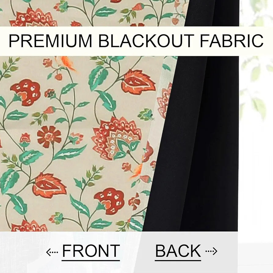 Cloth Fusion 100% Blackout Printed Premium Window Curtains 5 Feet Long Set of 2, Noise Reducing Blackout Curtains 5 Feet for Window with Grommet for Home Decor 