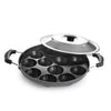 Cello Non-Stick 12 Cavity Grill Appam Patra 2 Side Handle with Stainless Steel Lid | Appam Maker