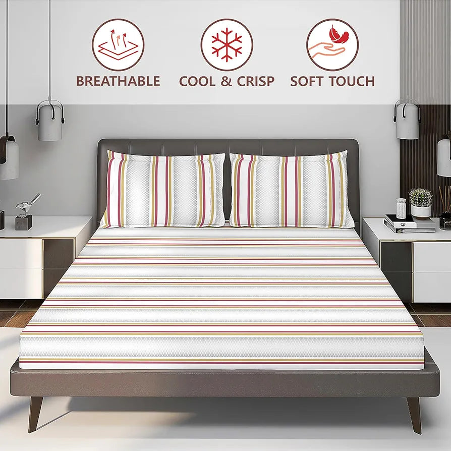 Layers Durathread Bedsheet Set for All Seasons - Lightweight, Moisture Absorbent, Machine Washable & Easy to Care - Gift for Housewarming & More - 225 CVC - King Size 