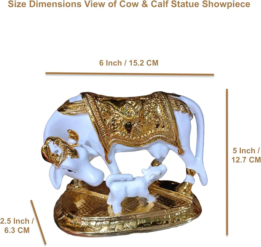 ALILA Vastu Kamdhenu Cow with Calf Idol | 24K Gold & 999 Silver Plated | Excellent Vastu Correction Remedy for Financial Problems | Wedding & Housewarming Gift 