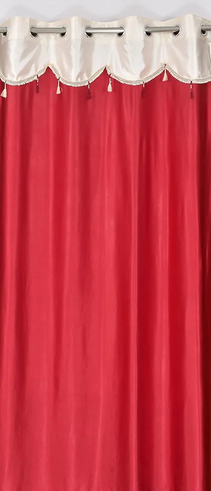 Homefab India Designer Lace Eyelet Polyester Curtains; Light Filtering, 5 x 4 feet Window Curtain, Maroon, Pack of 2 Pieces