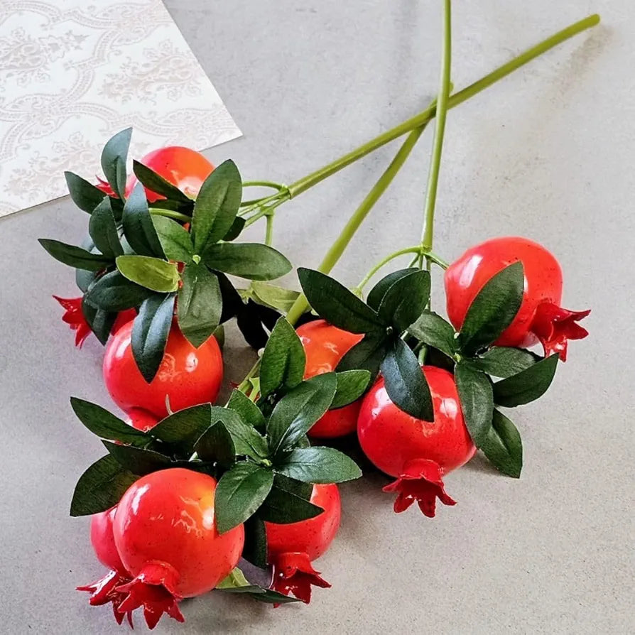 SATYAM KRAFT 3 Pcs Pomegranate Plant Stick, Elevate Your Décor with Artificial Pomegranate Branches Lifelike Tree Plants for Vase Display in Home, Garden, Office, Living Room 