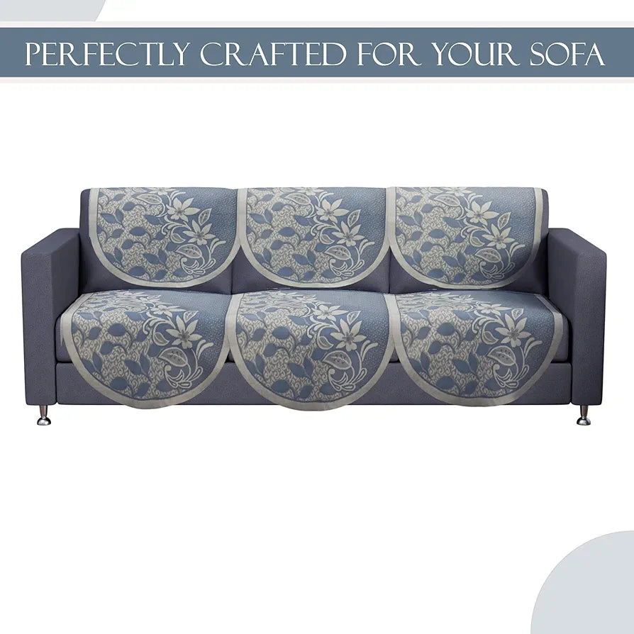 Kuber Industries 5 Seater Cotton Sofa Cover/Slip Cover | Set of 10 Pieces | Removable & Washable Sofa Set Cover for Living Room -Floral Blue