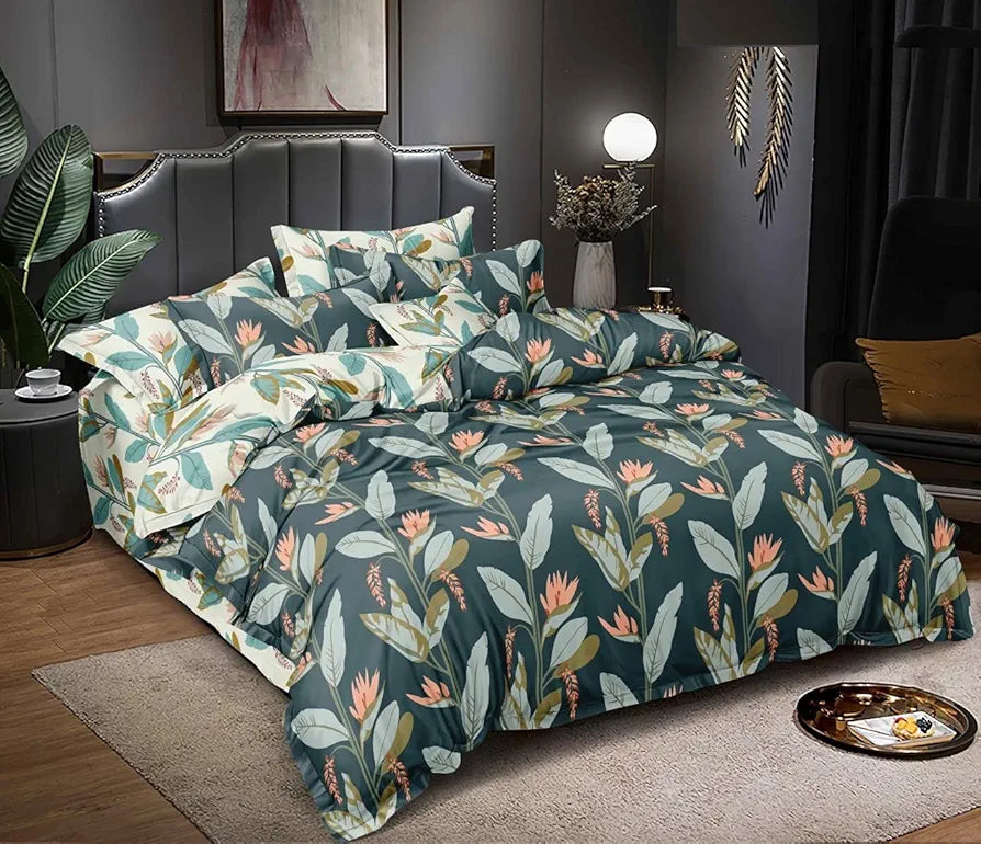 THE HOME STYLE Supersoft Cotton King Size Printed Flat Double Bedsheet wih 2 Pillow Cover II 300 TC, 90