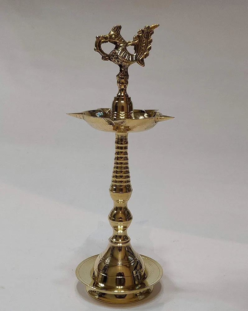Collectible India Brass Peacock Mahabharat Diya Oil Lamp 