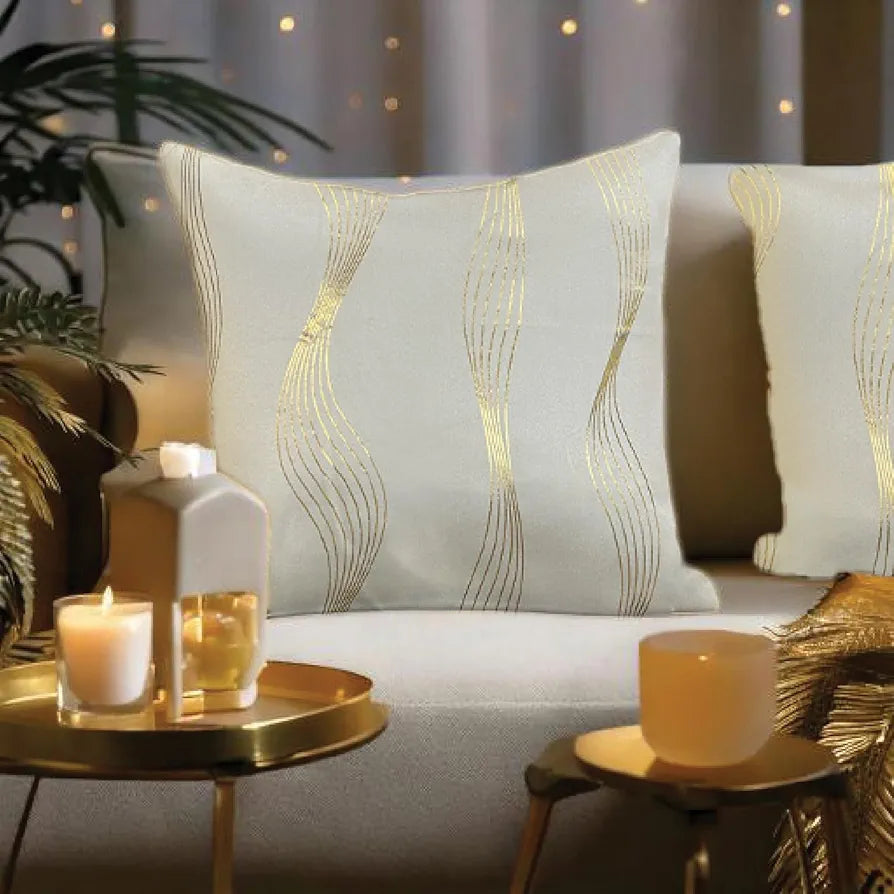 Urban Space Decorative Gold Foil Cushion Cover Set of 2, 18 inch x 18 inch Cushion Covers for Sofa, Bedroom, Living Room 