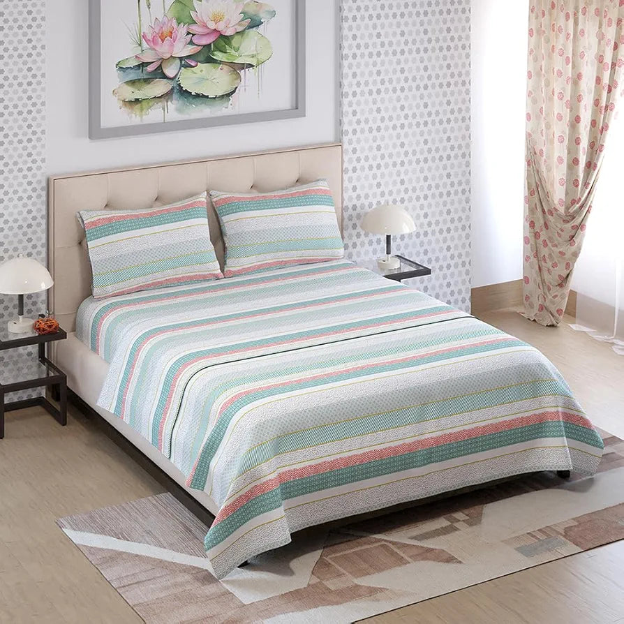 Zen Cotton Blend King Bedsheet Set  | 1 King Cotton Bedsheet & 2 Pillow Covers | Breathable & Anti-Wrinkle | 225 CVC | 