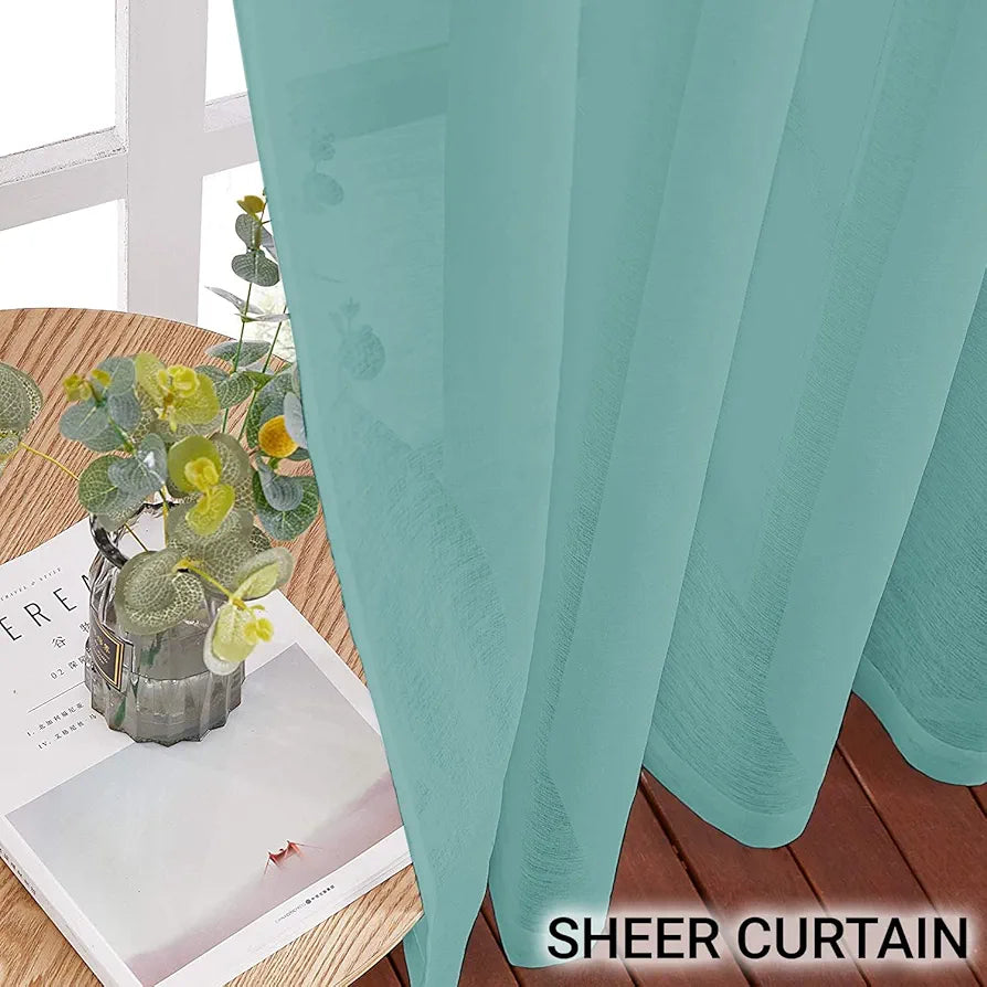 Cloth Fusion Cotton Feel Sheer Window Curtains 5 Feet Long Set of 2, Semi-Transparent Curtain for Window with Grommet Design for Home Decor 