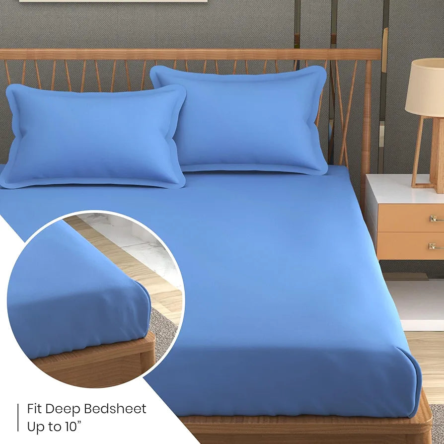 FRESH FROM LOOM 144 TC Plain King Size Microfiber Bed Sheet Set - Hypoallergenic, Wrinkle Free, Rotary Printed with 2 Pillow Covers 