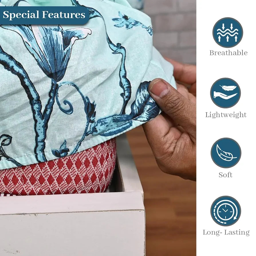 Divine Casa Floret 100% Cotton King Fitted Bedsheet | 144 TC | Deep Pocket Design | Soft & Breathable Fabric | Durable & Easy Care | 200 x 185 + 25 CM, Winter Fern