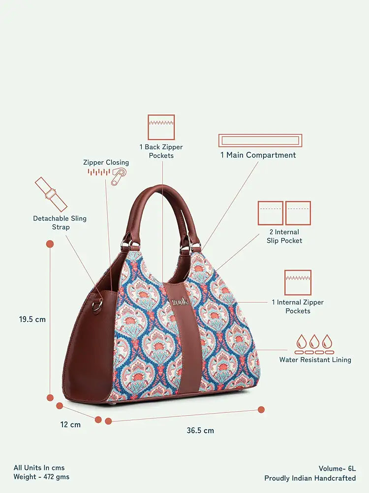 ZOUK Konkona Statement Satchel Bag | Jute | Vegan Leather Handcrafted With Detachable Sling Strap