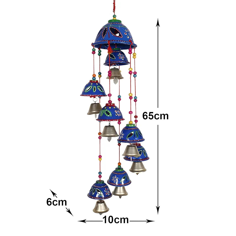 Kuber Industries Rajasthani Design Handcrafted Hanging Windchimes|Latkan with 8 Bells for Home Decor & Positive Energy,Pack of 2 , Plastic