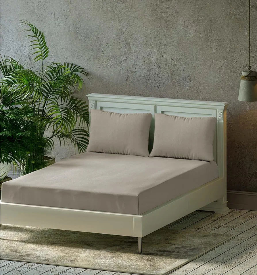 Trance Home Linen Premium 300 Tc Pure 100% Cotton Solid Single Size Fitted Bedsheet with 1 Pillow Cover,Small Single,Grey