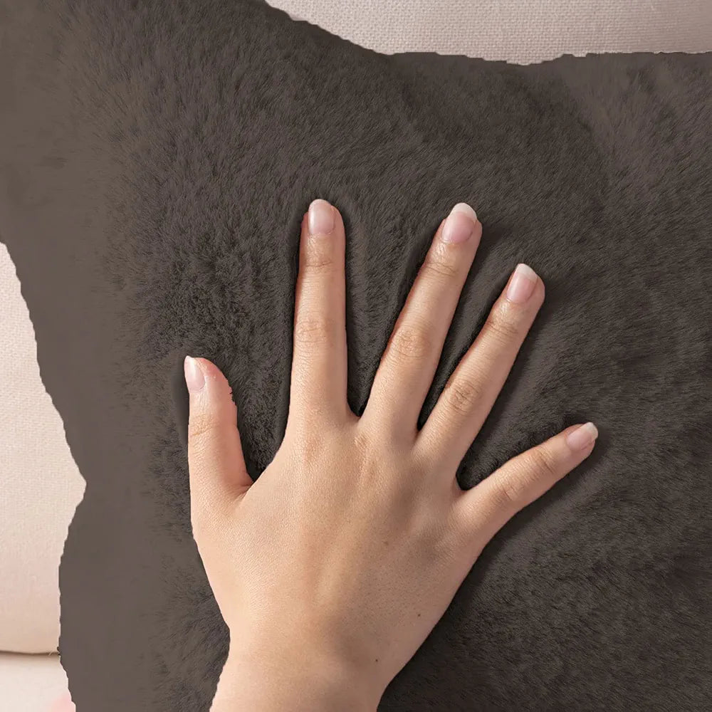 Luxe Home Cushion Cover 16 inch x 16 inch One Side Rabbit Fur Plain Design Covers Set of 2 for Sofa, Bedroom, livingroom 
