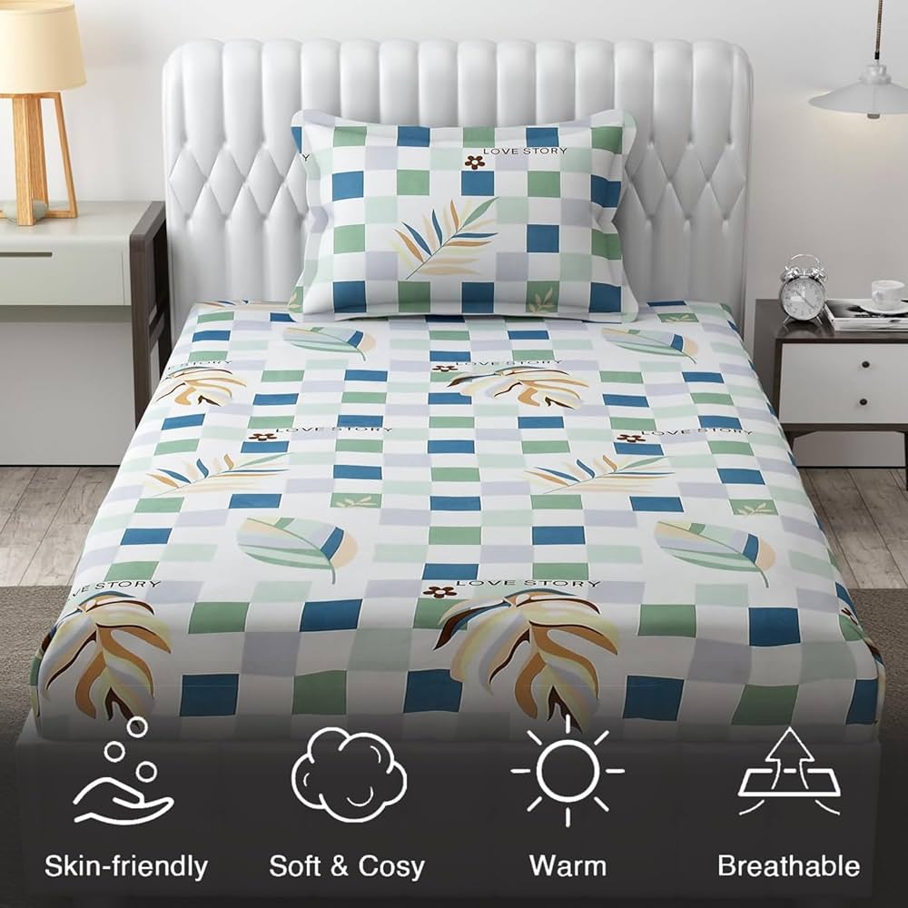 FRESH FROM LOOM Microfiber Single Bedsheet for Single Bed | Wrinkle Free Floral Design Bed Spread | 1 Pillow Covers | Hypo-Allergenic Bedsheets/Bedcover , 144 TC