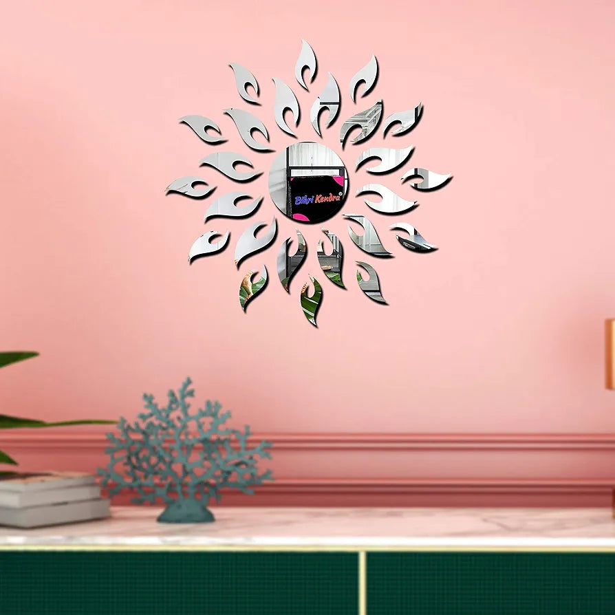 Bikri Kendra - Sun Silver with 12 Square Golden 3D Mirror Wall Stickers