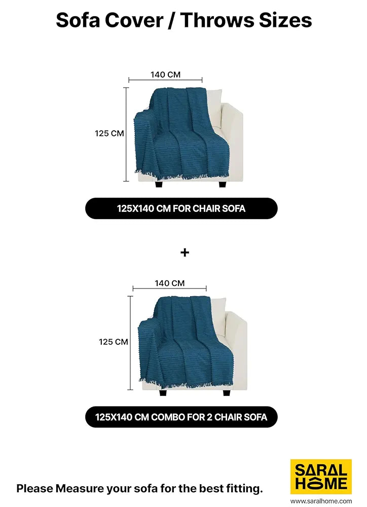 Saral Home BARKHA Stripe Cotton 2 Seater Sofa Throw, Beige.140x125 cm