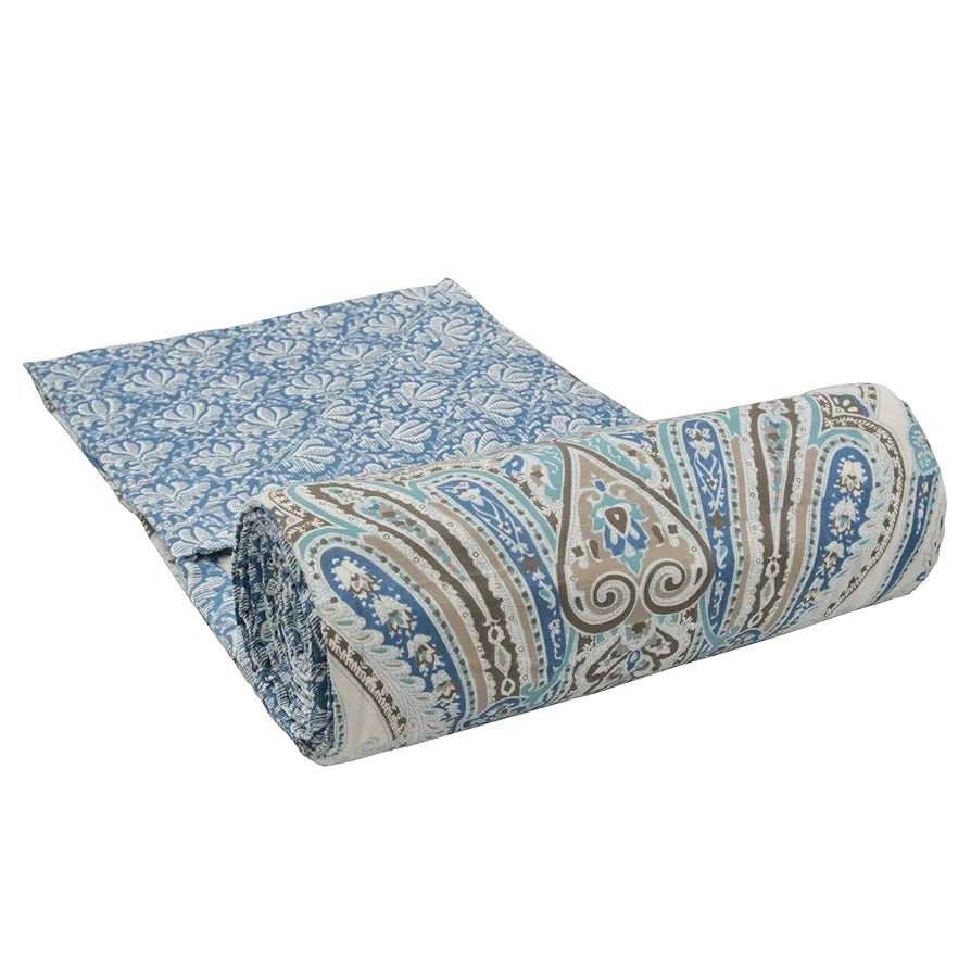 Trance Home Linen 100% Cotton Reversible Dohar Double Bed Size | Jaipuri Printed Artisan Block Design Blanket | Soft Lightweight Ac Comforter Quilt 