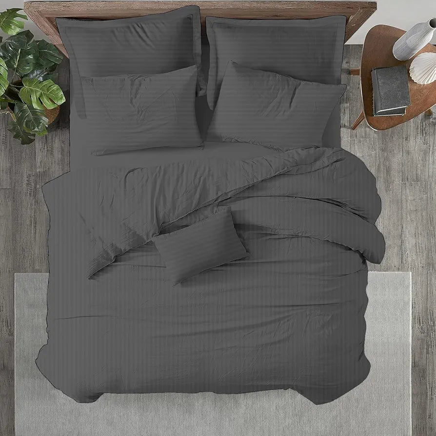 Trance Home Linen Zippered 100% Cotton 200TC Satin Stripe King Size Duvet Cover Quilt Cover Blanket Cover Razai Comforter Cover with 2 Pillow Covers 