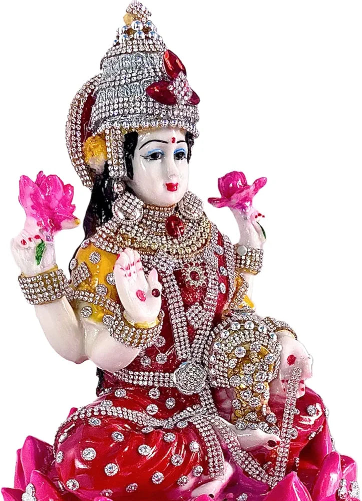 A2Z Polyresin and Marble Lakshmi Ji Lotus With Ornaments Figurine, 20 x 20 x 29 cm, Multicolour