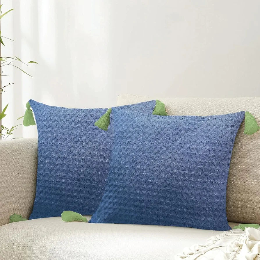 Urban Space Waffle Cotton Cushion Cover Set of 2, 16 inch x 16 inch Cushion Covers for Sofa, Bedroom, Living Room 