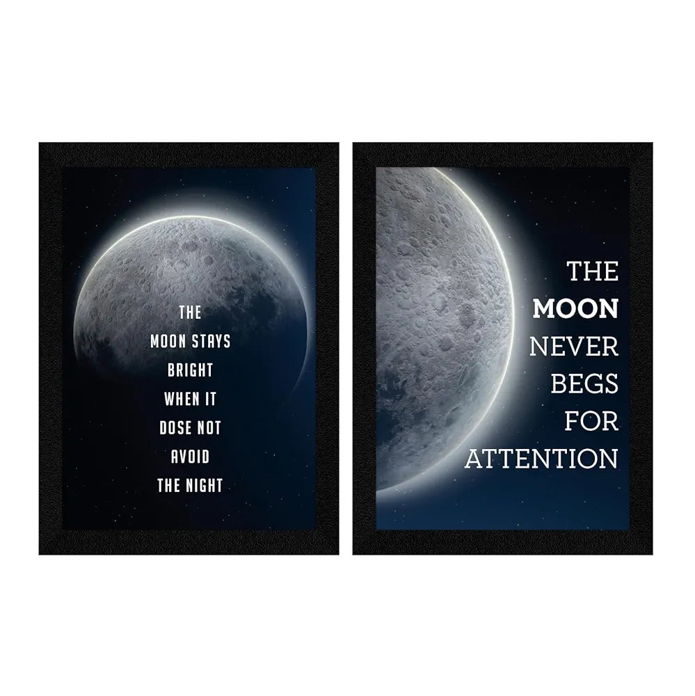 ArtX Paper Moon Motivational Quotes Wall Frames, Inspiring Quotes For Home, Office and Study Room Decor, Multicolor Framed Posters, A4, Set of 2