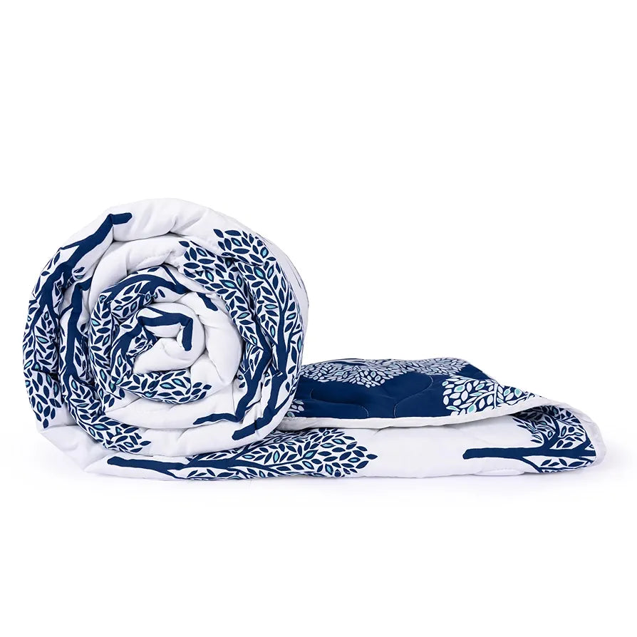 Divine Casa Reversible Double Bed Comforter | 120 GSM Microfibre AC Blanket | Lightweight All-Season Quilt for Mild Winter | Floral Clematis Blue 