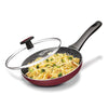 Milton Pro Cook Granito Fry Pan With Glass Lid, 24 Cm Frying Pan Burgundy - 702 gms