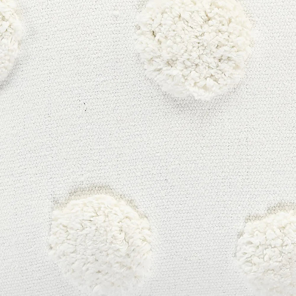 SASHAA WORLD Cotton Tufted Dots Cushion Cover | White Boho Decorative Pillow Cover for Sofa, Living Room, or Bed | Zipper Closure, Elegant Chic Design | 18x18 Inches