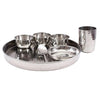 Indian Art Villa Stainless Steel Dinner Set/Thali Set of 1 Plate 1 Small Plate 3 Bowls, 1 Glass & 1 Spoon (7 Pieces) - 550 gms