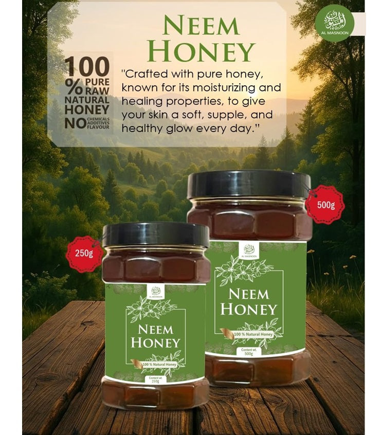 AL MASNOON Neem Honey | 100% Natural, Raw & Unprocessed | Immunity Booster with Antibacterial Properties | No Added Sugar or Preservatives | 500g (Pack of 1)