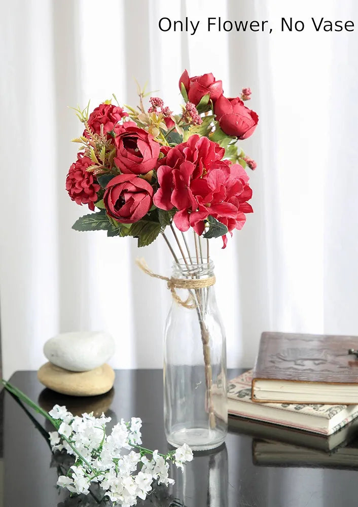 SATYAM KRAFT 1 Pcs Artificial Head Rose Peony Fake Flowers Sticks Bunch for Home Decor, Room, Festival Decorations, Living Room, Diwali Decor  