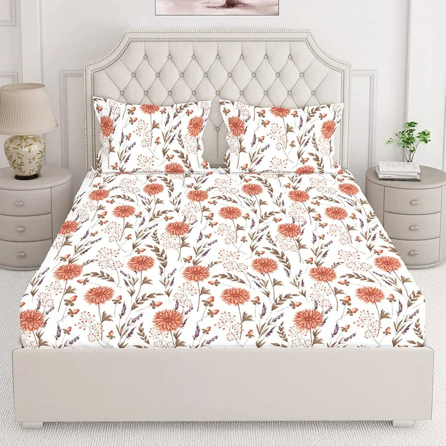 Layers Marigold 100% Cotton Bedsheet Set for All Seasons - Lightweight, Moisture Absorbent, Machine Washable & Easy to Care - Gift for Housewarming & More - 144 TC - King Size 