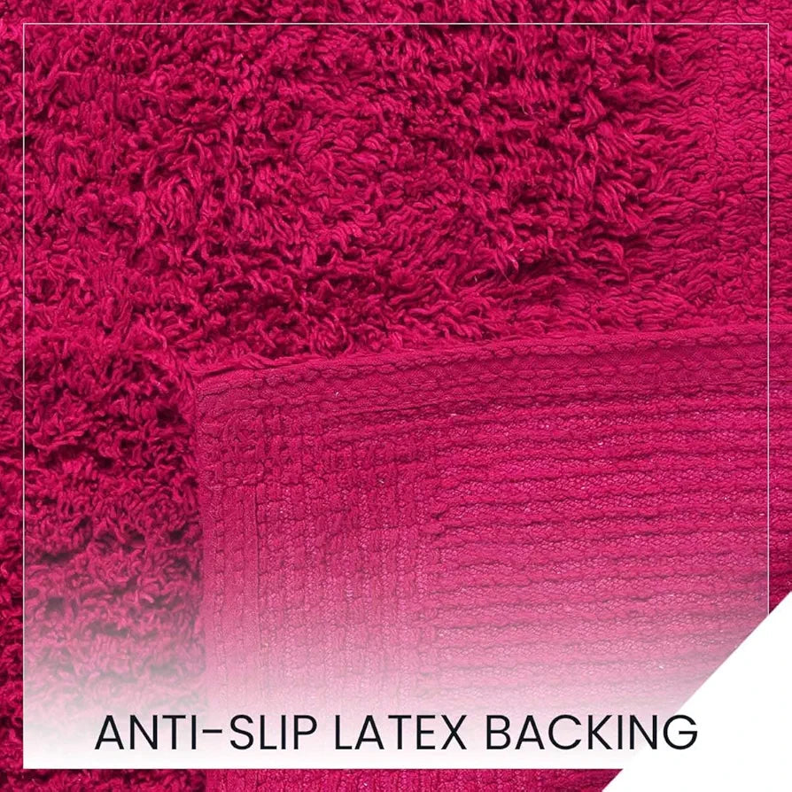 SASHAA WORLD Solid Anti-Skid Cotton Bathmat and Contour Set for Bathroom, Ultra Soft & Absorbent, Tufted Weave, Anti-Slip Latex Backing, Includes Contour & Rectangle Mat, 50X80cm, Dark Pink