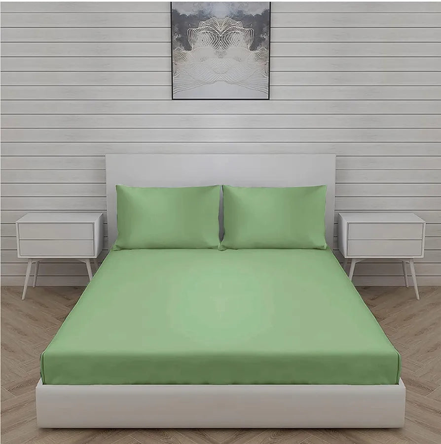 Trance Home Linen Premium 300 TC Pure 100% Cotton Queen Fitted Bedsheet with 2 Pillow Printed Covers 