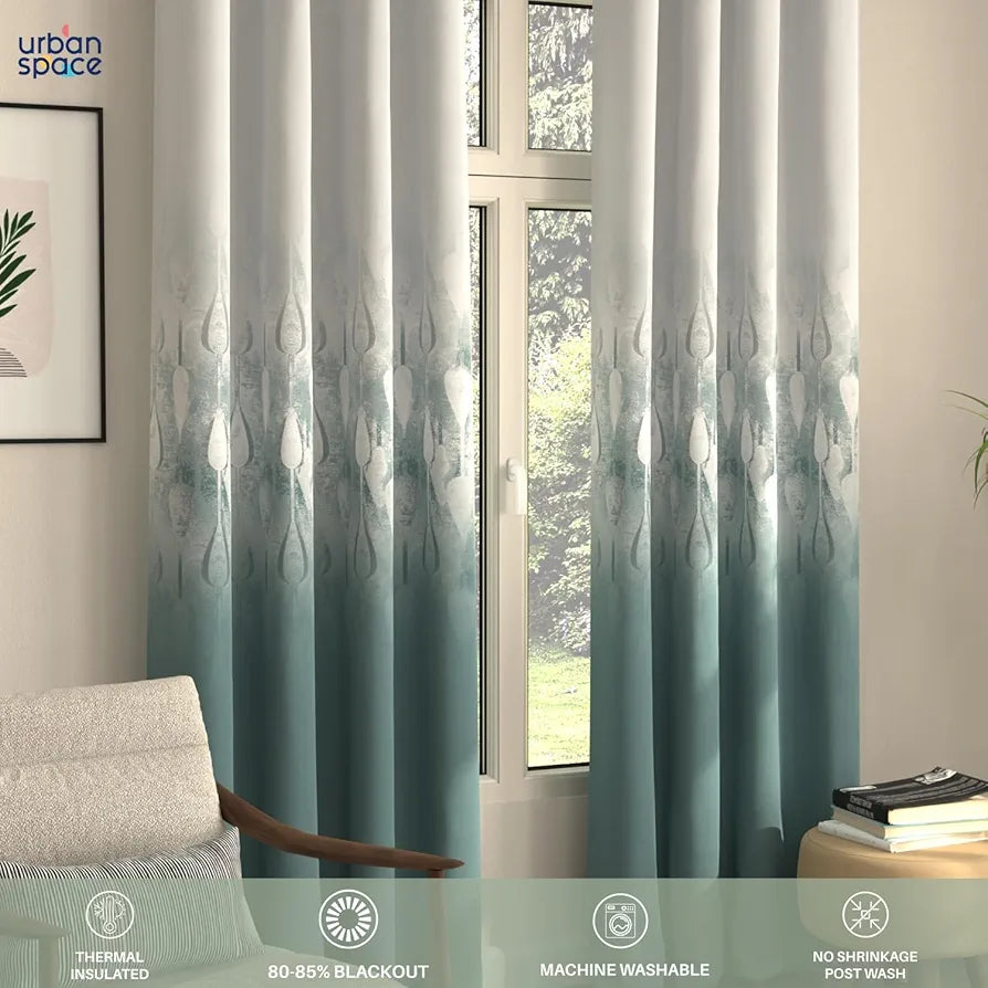 Urban Space Blackout Curtains 7 Feet Set of 2 for Door, 80-85% Light Blocking Curtains for Living Room, Digital Printed Curtains with Eyelets, Tieback Included 