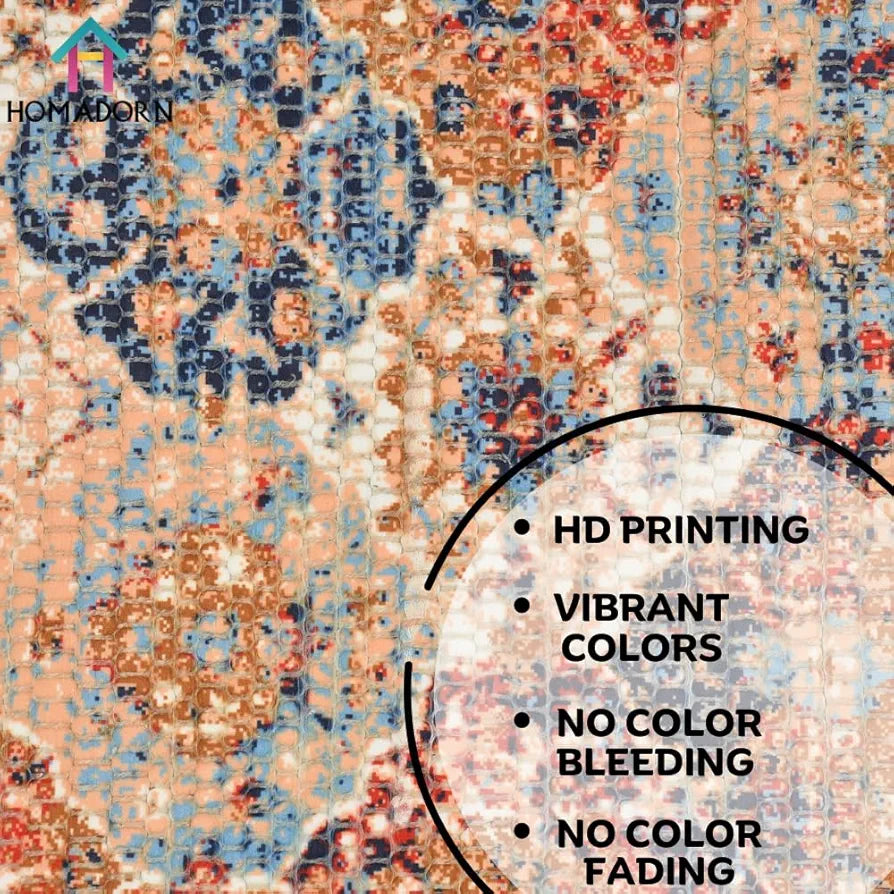 HOMADORN Handmade Sustainable Printed Modern Dhurrie/Rugs/Carpet Upcycled from Fabric for Living Room/Bedside Runner for Enhanced Décor 