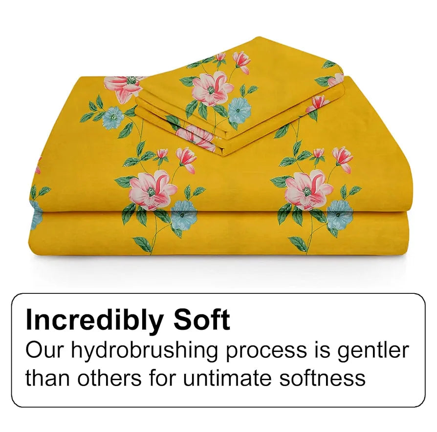 FRESH FROM LOOM Hypoallergenic King Size Floral Print Microfiber Bedsheet Set - 240 TC, Includes 2 Pillow Covers 