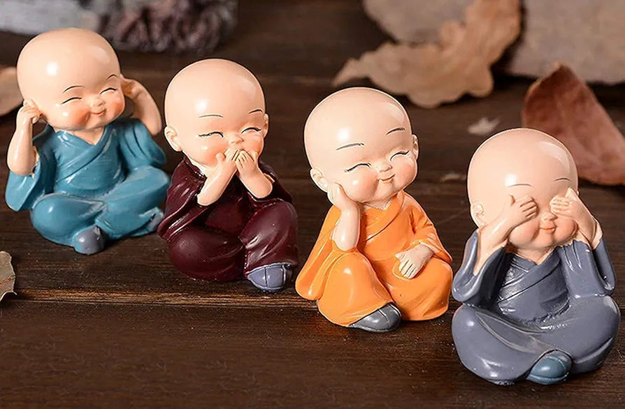 SATYAM KRAFT 1 Set Monk Buddha Miniature Set Idols | Gift for Him/Her, Mother's Day, Home Decor, Gift, Bedroom, Living Room Decor, Wedding, Showpiece, Gifts, Figurines, Car and Decoration Items