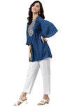 Janasya Women's Blue Rayon Slub Tunic - XS