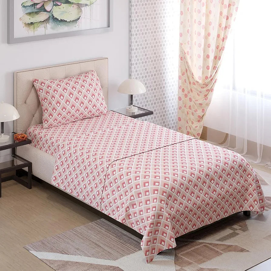 Layers Zen Cotton Blend Single Bedsheet Set  | 1 Single Cotton Bedsheet & 1 Pillow Cover | Breathable & Anti-Wrinkle | 225 CVC | 