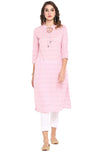 Janasya Women's Pink Cotton Kurta