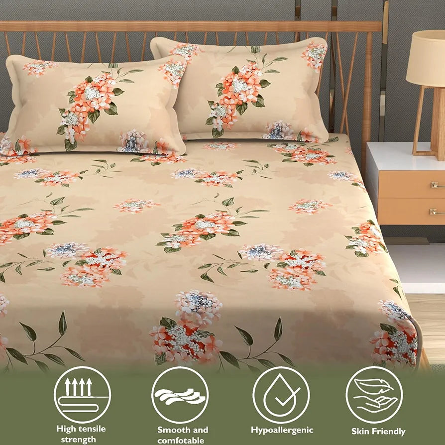Fresh From Loom Hypoallergenic Floral Print King Size Bedsheet with 2 Pillow Covers - Microfiber, 240 TC 